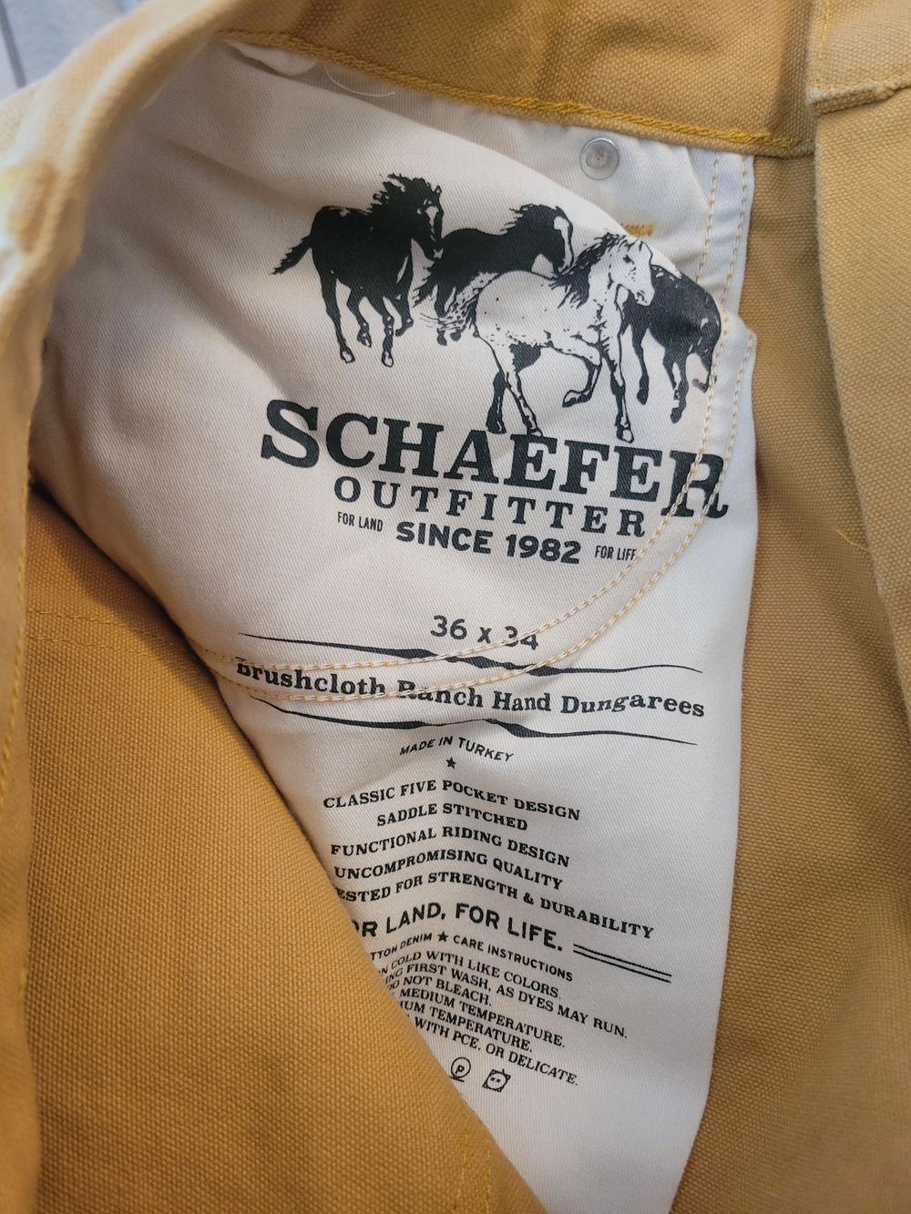 Schaefer Outfitter Brushcloth Ranch Hand Dungarees - Mustard Yellow Sz 36x34